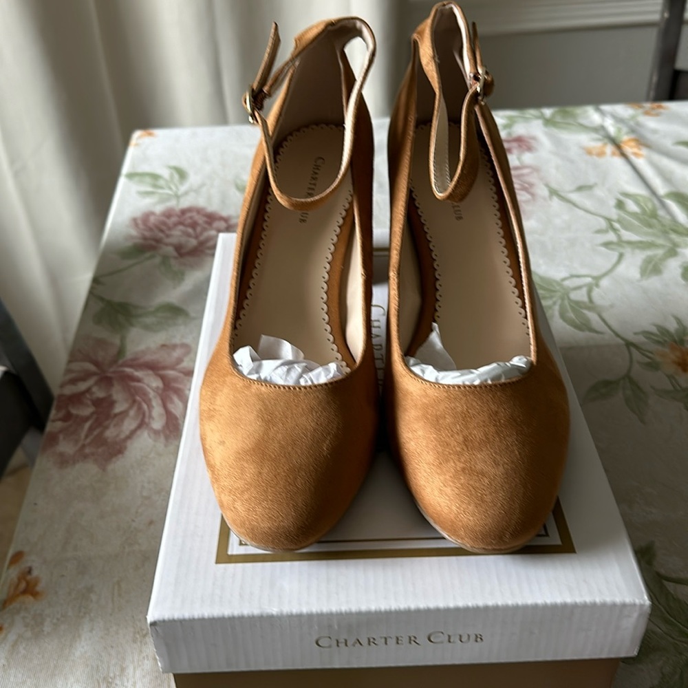 Charter club francinaf cognac Mary Jane chunky heel shoes